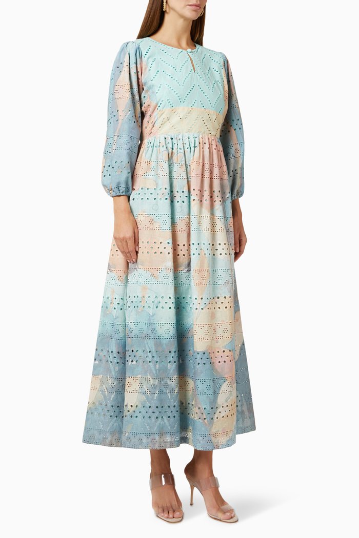 

Long-sleeve Maxi Dress in Cotton, Multicolour
