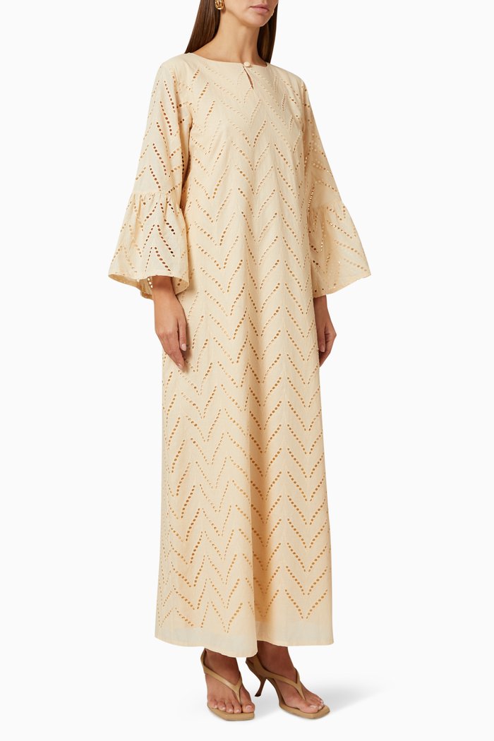 

Long-sleeve Kaftan in Cotton, Neutral