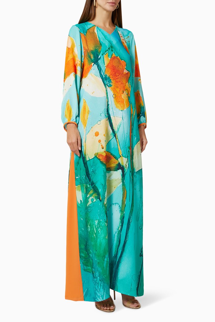 

Moroccan-button Kaftan in Georgette, Multicolour
