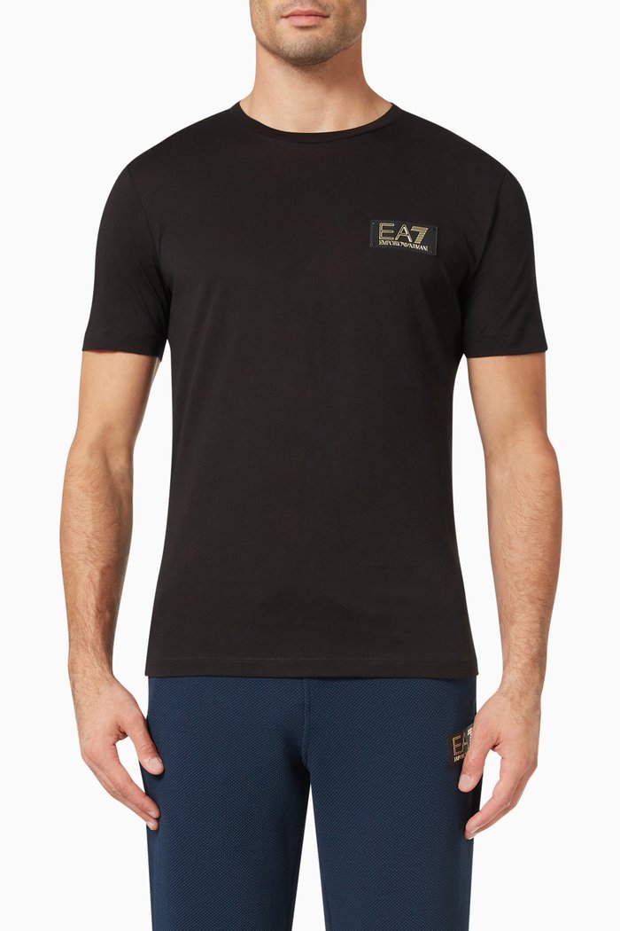 

EA7 Logo T-shirt in Cotton Jersey, Black