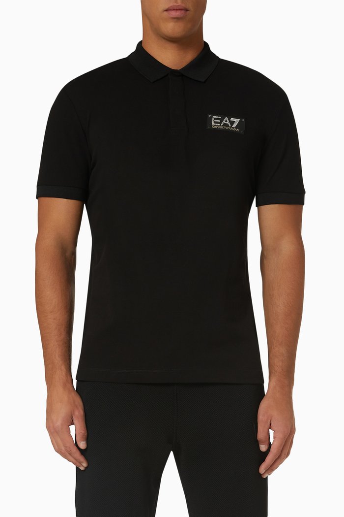 EA7 Polo Shirt in Cotton Jersey, Black