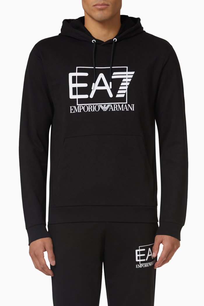 

EA7 Logo Hoodie in Cotton, Black