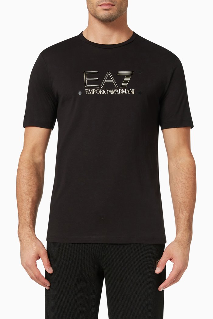 

EA7 Logo T-shirt in Cotton Jersey, Black