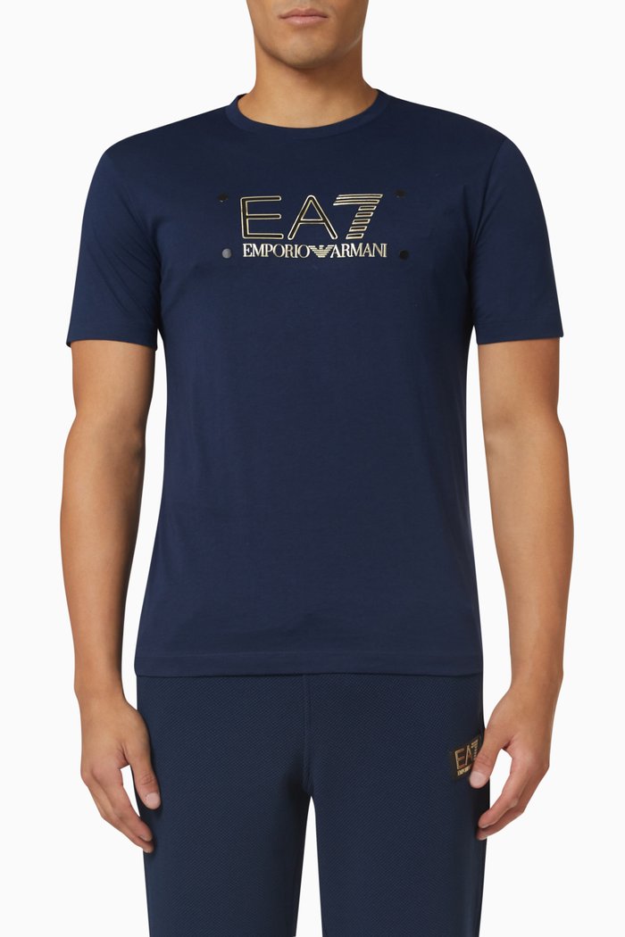 

EA7 Logo T-shirt in Cotton Jersey, Blue