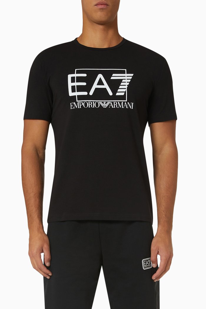 

EA7 Macro Logo T-shirt in Cotton Jersey, Black