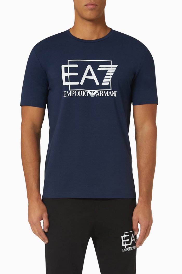 

EA7 Macro Logo T-shirt in Cotton Jersey, Blue