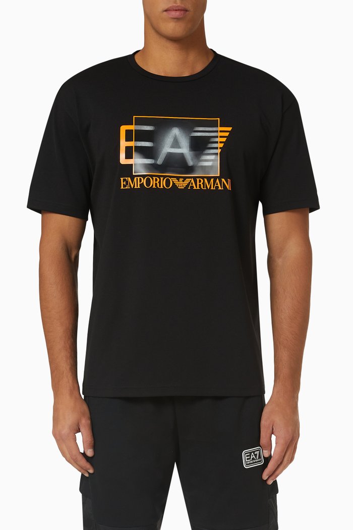 

EA7 Logo T-shirt in Cotton Jersey, Black