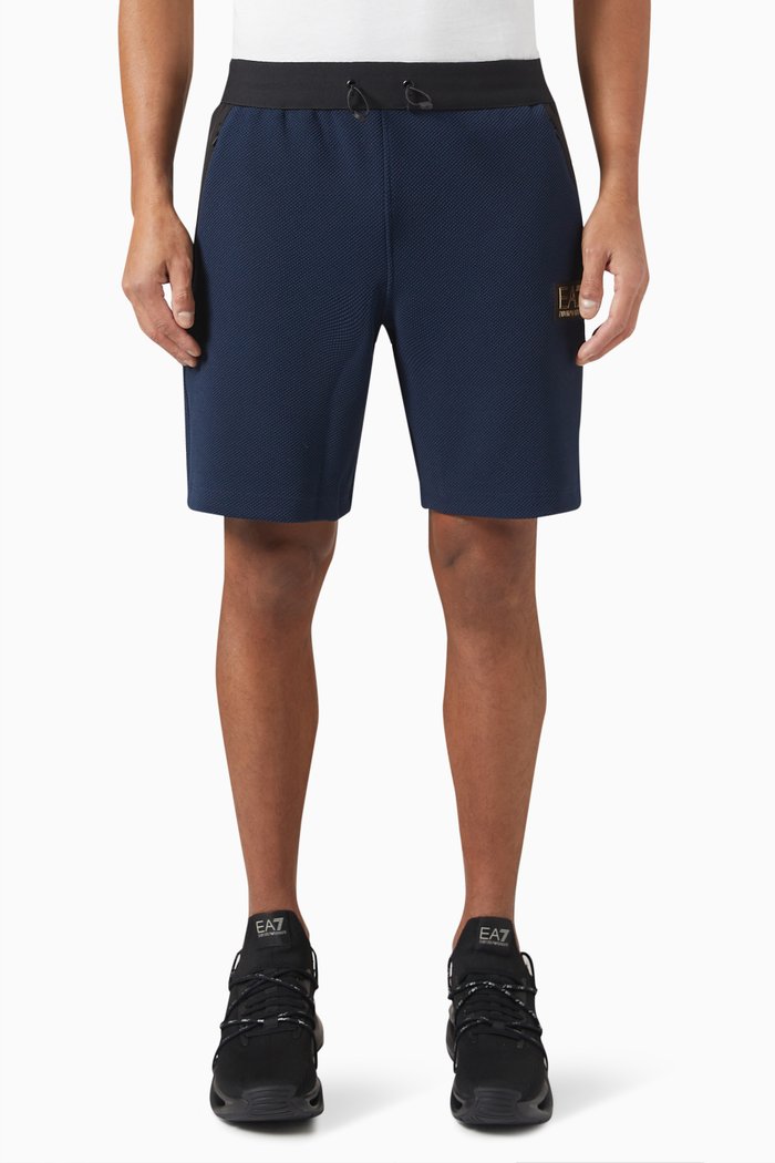 

EA& Gold Label Logo Shorts in Stretch Nylon, Blue