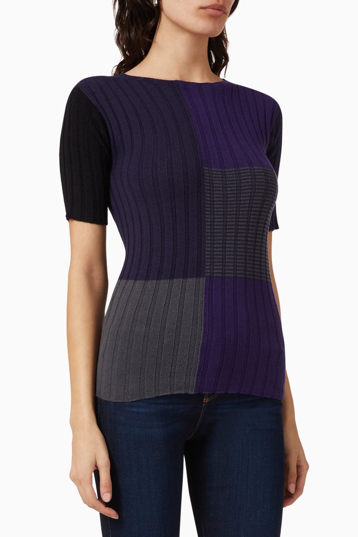 

Geometric Sweater in Ribbed Knit, Purple