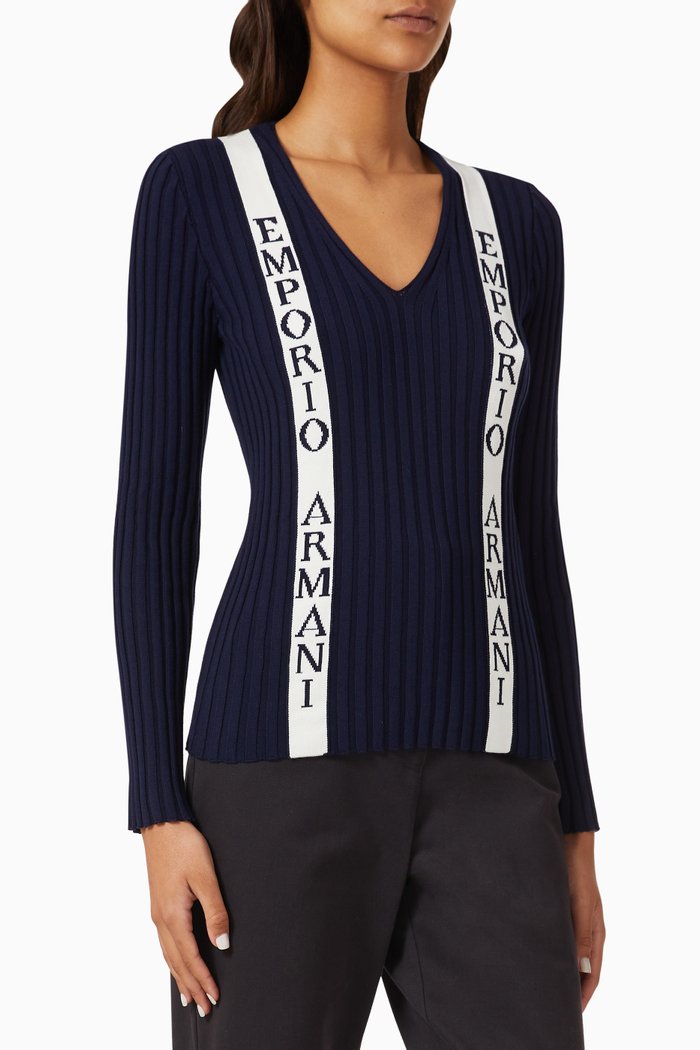 

Logo Taped Sweater in Pure Cotton, Blue