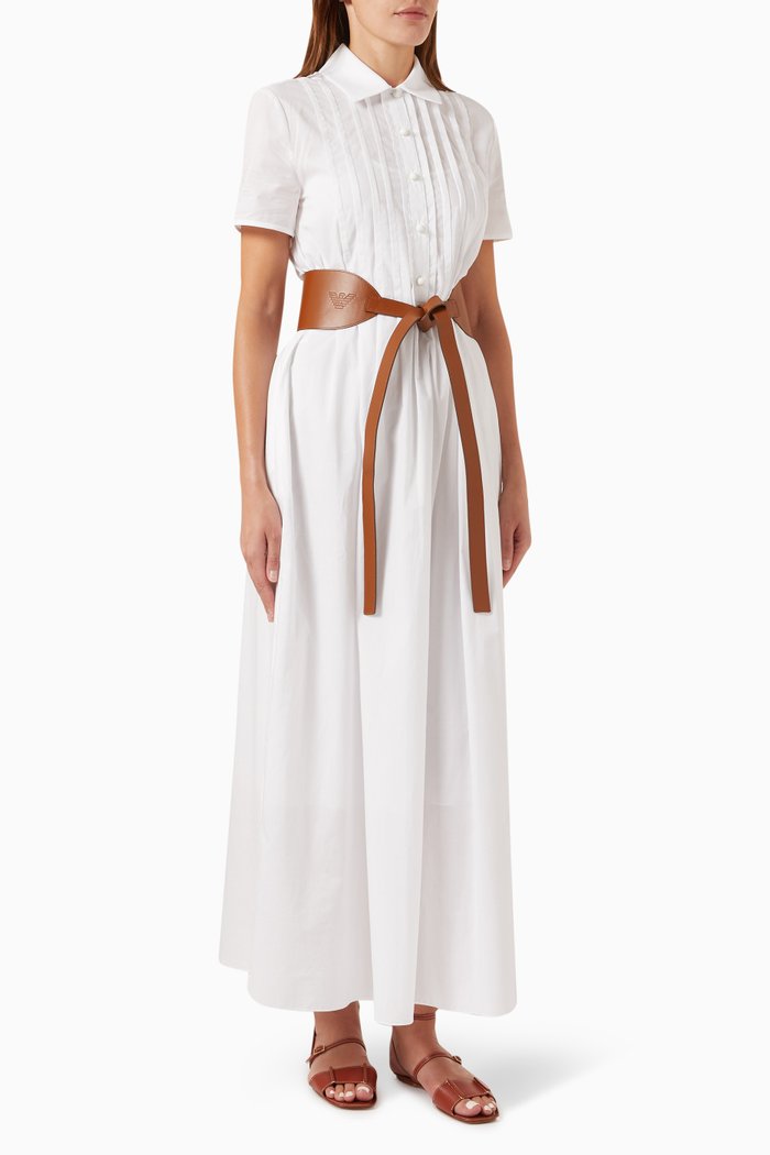 

Belted Maxi Shirt Dress in Muslin, White