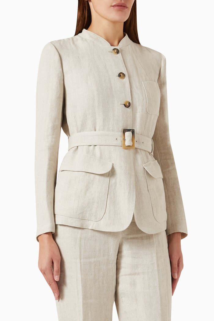

Belted Jacket in Linen, White