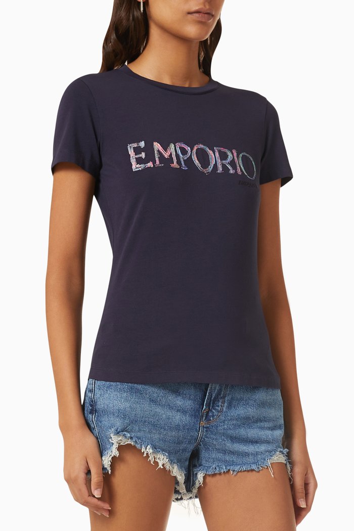 

Logo-embroidered T-shirt in Cotton, Blue