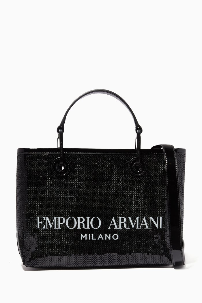 

My EA Mini Tote Bag in Sequinned Eco Leather, Black