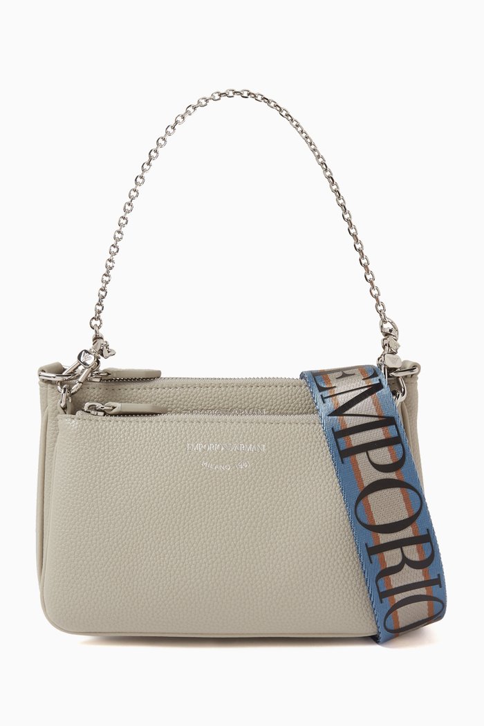 

Logo Chain-embellished Shoulder Bag in Leather, Grey