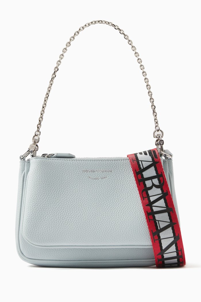 

Logo Chain-embellished Shoulder Bag in Leather, Blue