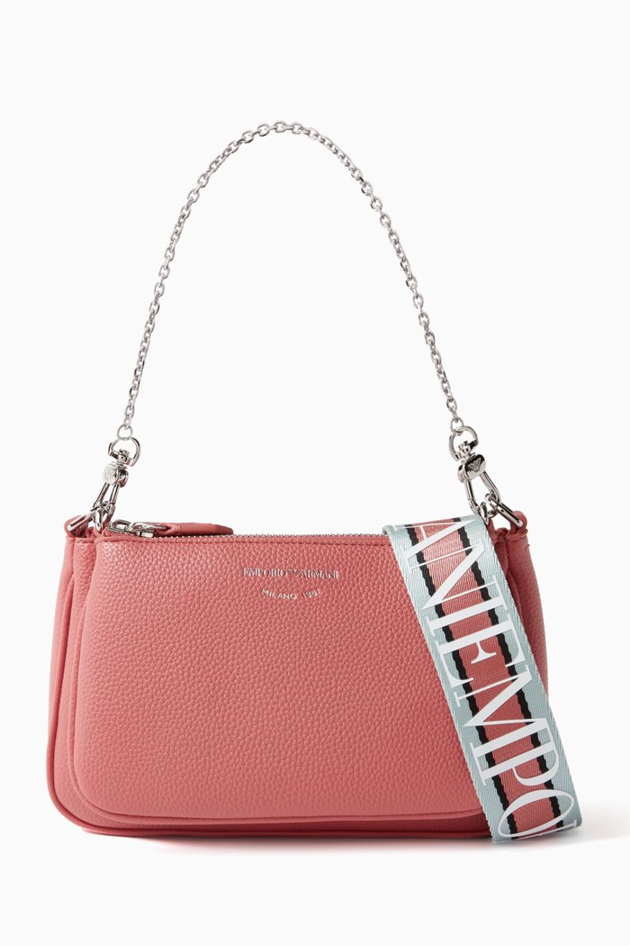 

Logo Chain-embellished Shoulder Bag in Leather, Pink