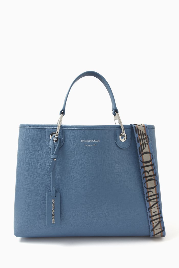 Medium Logo-embossed Tote Bag in Faux Leather, Blue