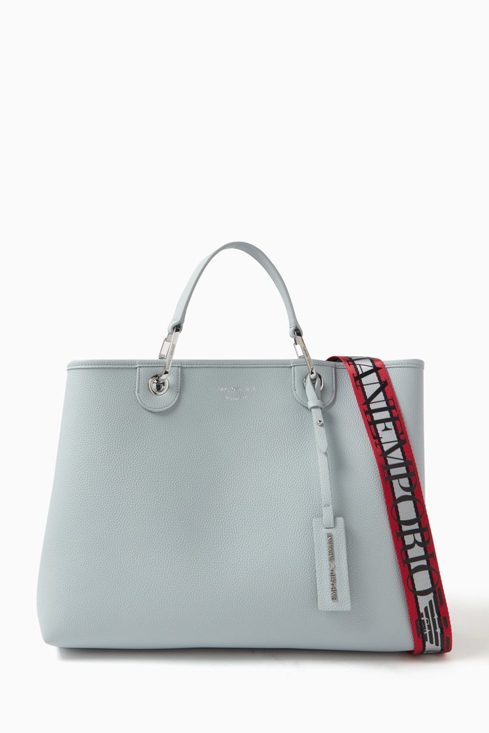 Medium Logo-embossed Tote Bag in Faux Leather, Blue