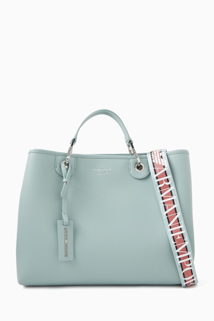 

Medium Logo-embossed Tote Bag in Faux Leather, Blue