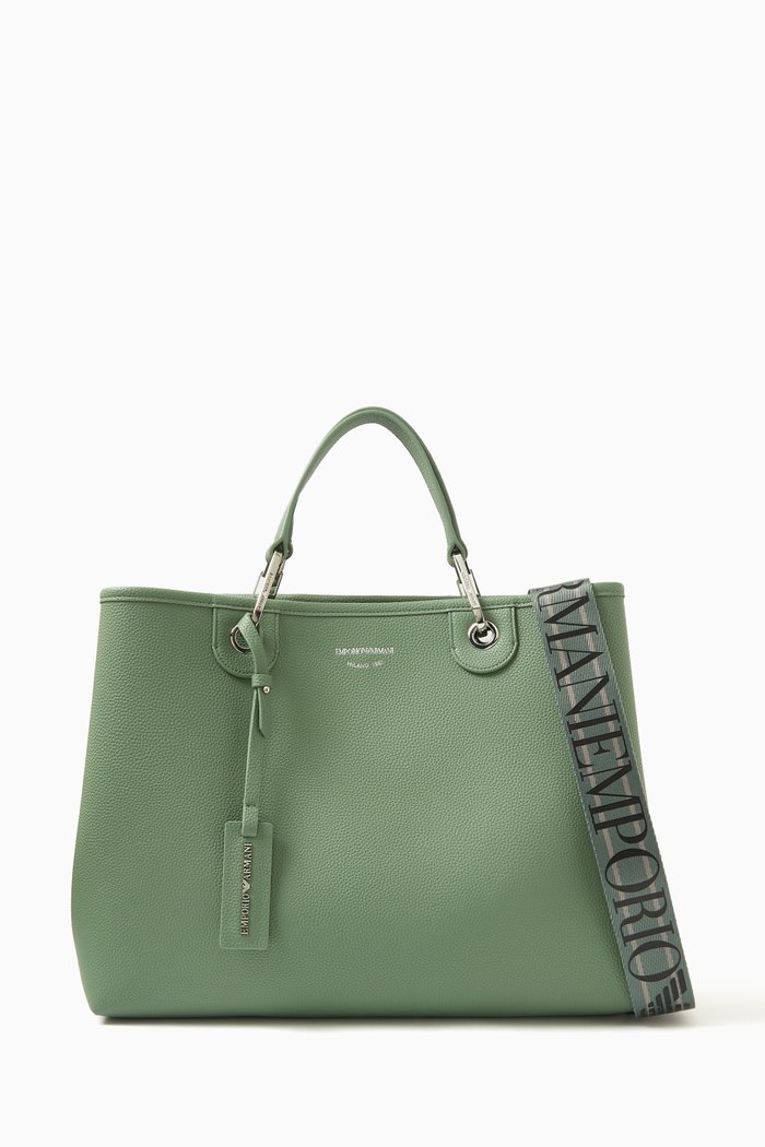 Medium Logo-embossed Tote Bag in Faux Leather, Green