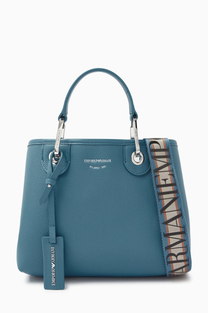 

Small Logo-embossed Tote Bag in Faux Leather, Blue