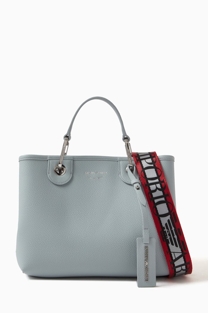

Small Logo-embossed Tote Bag in Faux Leather, Blue
