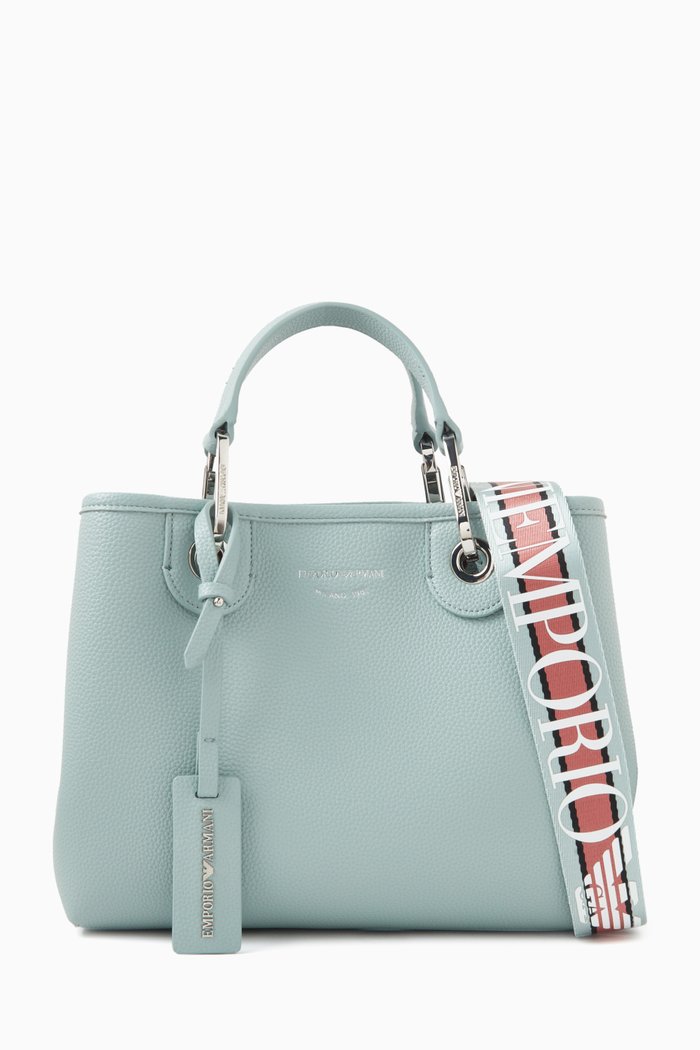

Small Logo-embossed Tote Bag in Faux Leather, Blue