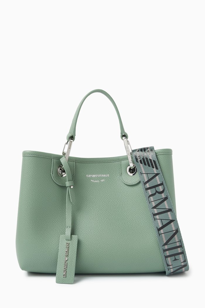 

Small Logo-embossed Tote Bag in Faux Leather, Green