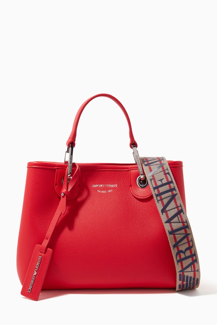

Small Logo-embossed Tote Bag in Faux Leather, Red