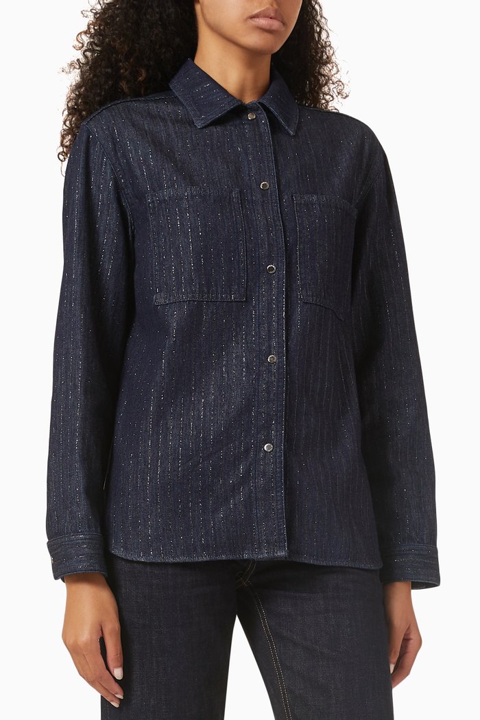 

Glitter Stripe Shirt in Denim, Blue