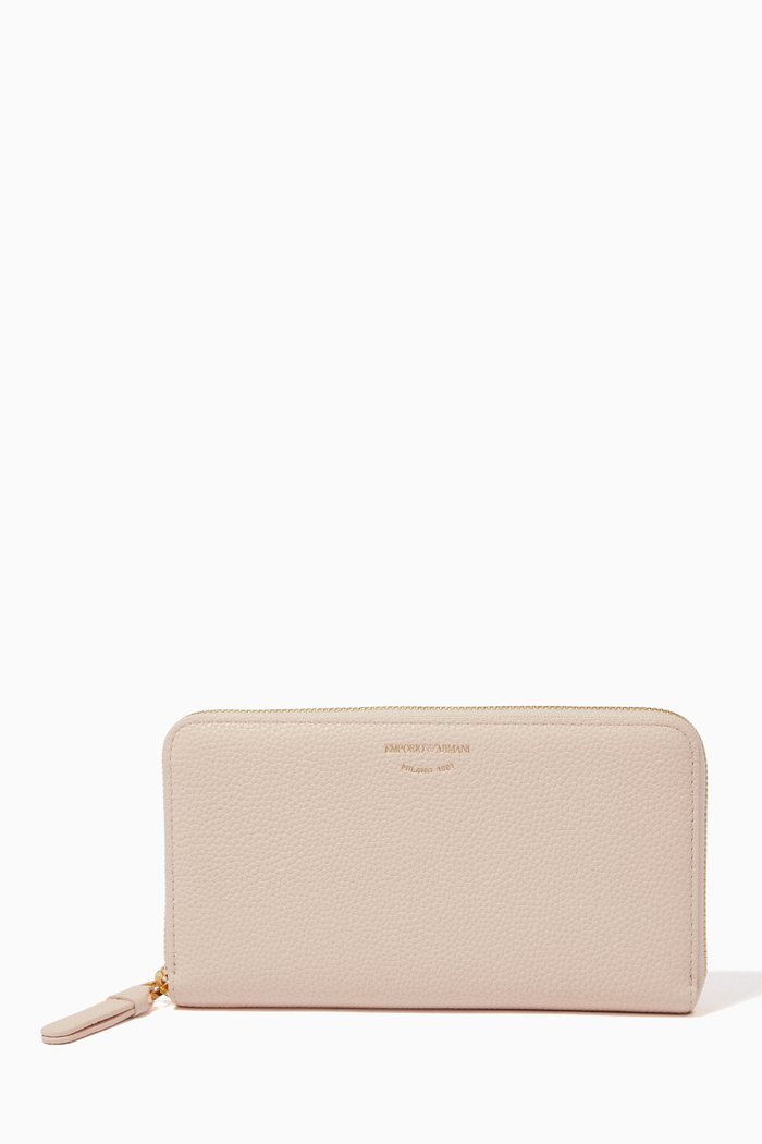 

Zip Wallet in Grainy Faux Leather, Neutral
