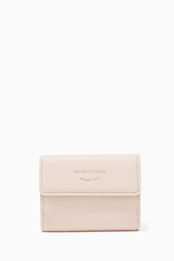 

EA Micro Logo Tri-fold Wallet in Deer-printed Leather, Neutral