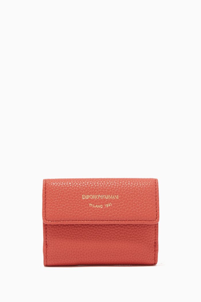 

EA Micro Logo Tri-fold Wallet in Deer-printed Leather, Brown
