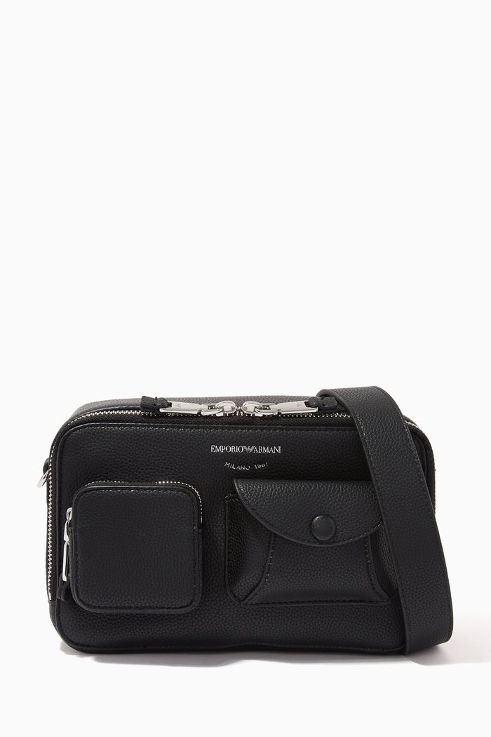 

Logo Stamped Crossbody Bag in Leather, Black