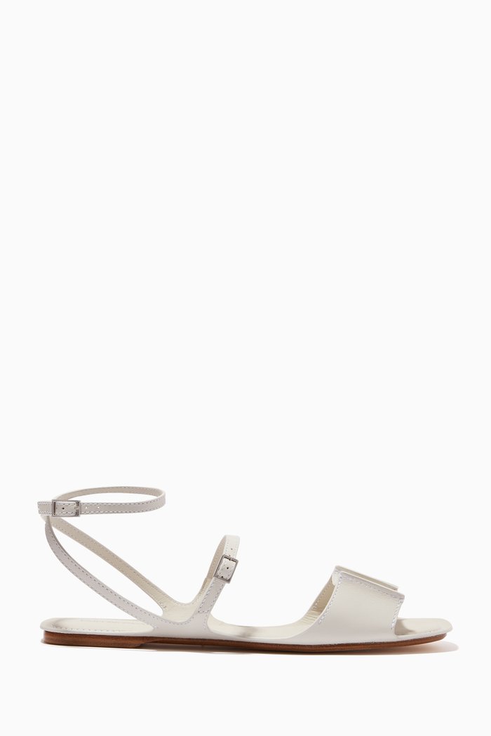 

Flat Strap Sandals in Calf Leather, White