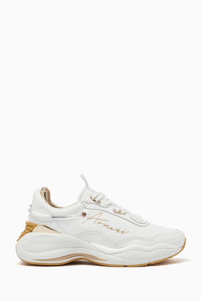 

EA Signature Sneakers in Faux Leather, Gold