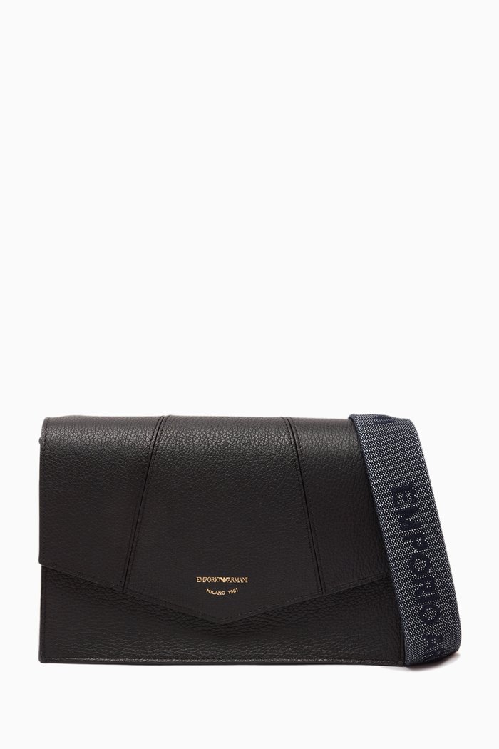 

EA Crossbody & Coin Purse Bag in Deer-printed Leather, Black