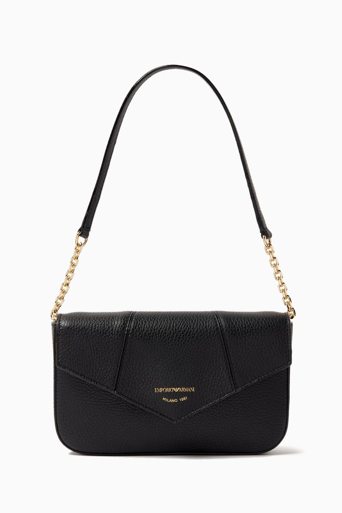 

EA Stamped Shoulder Bag in Deer-printed Leather, Black