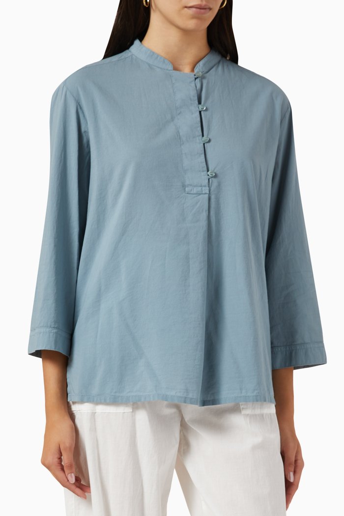 

Sustainable Capsule Guru Collar Shirt in Cotton, Blue