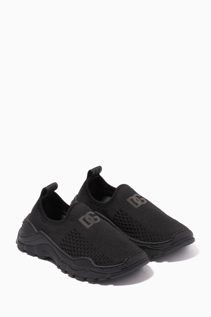 

DG Logo Wave Sneakers in Knit Textile, Black