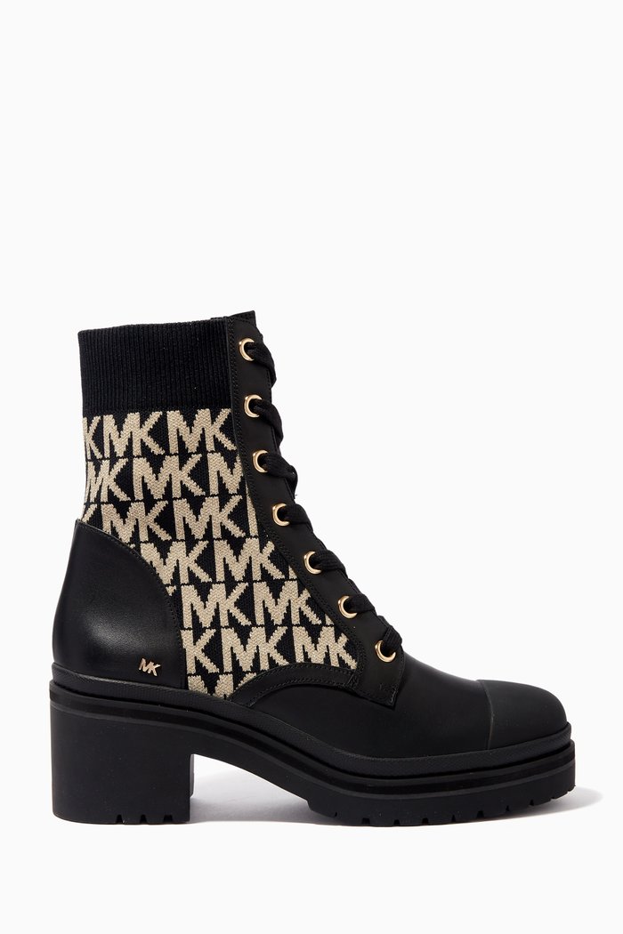 

Brea Combat Boots in Signature Jacquard & Leather, Multicolour