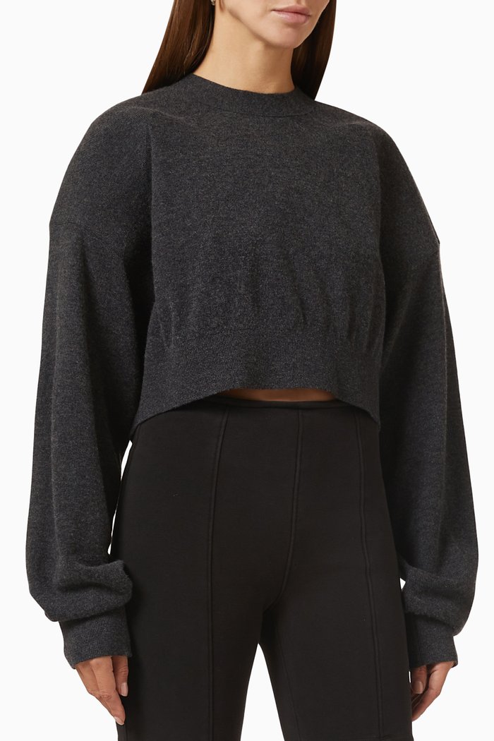 

Oversized Crop Pullover in Wool Blend, Grey