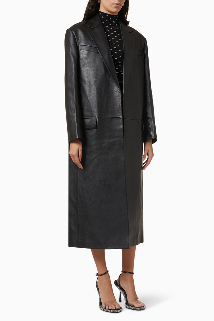 

Tailored Boxy Coat in Moto Leather, Black