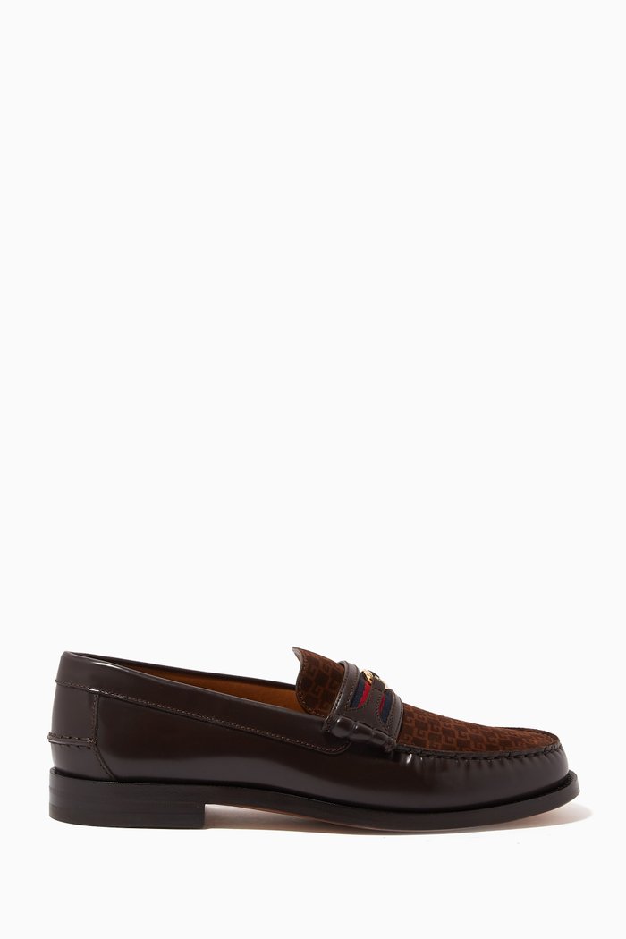 

Kaveh Interlocking G Loafer in Suede & Calfskin Leather, Brown