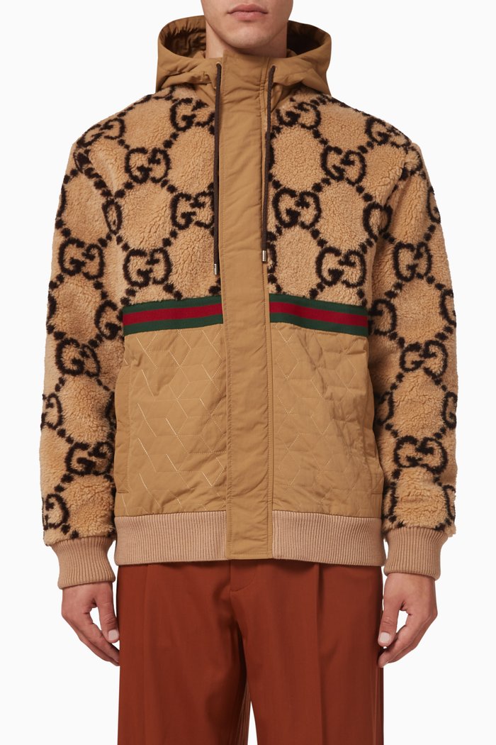 

GG Jacquard Jacket in Wool & Nylon, Brown