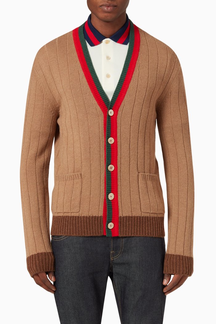 

Web Cardigan in Ribbed Camel Hair-knit, Brown