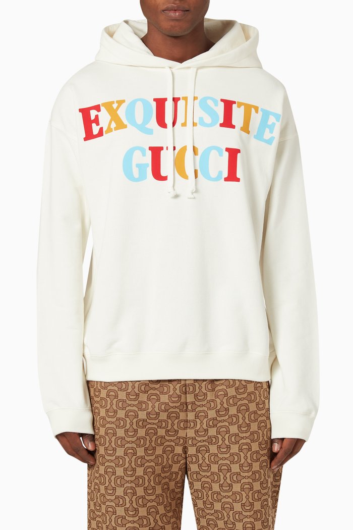 

Exquisite Gucci Characters Hooded Sweatshirt in Cotton Jersey, Neutral