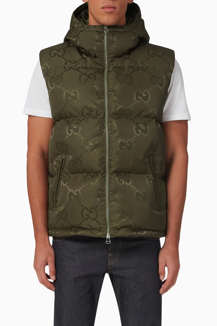 Jumbo GG Down Vest in Canvas, Green