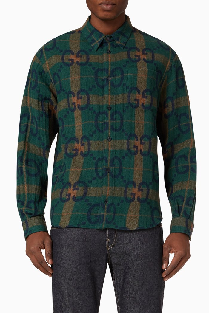 

Jumbo GG-patterned Check Shirt in Wool, Multicolour